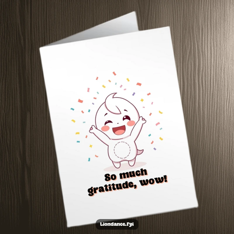 Funny Free Printable Thank You Card: Happy character tossing confetti with a wide smile, expressing heartfelt thanks with a sprinkle of humor.