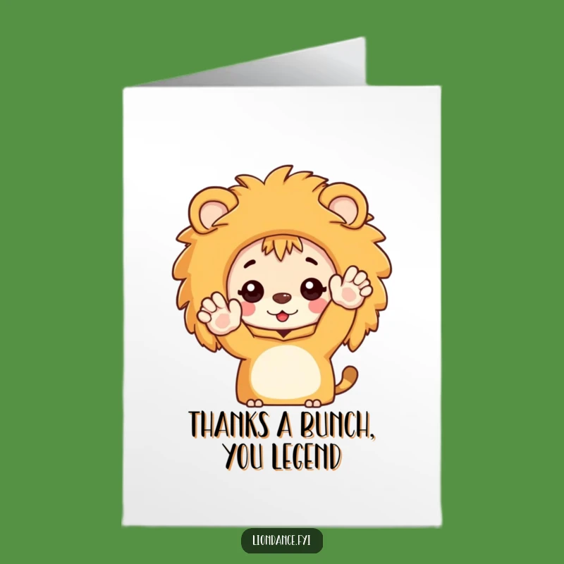 Free Printable Thank You Card: Lion Costume Character Waving, Funny Downloadable Gift for Gratitude