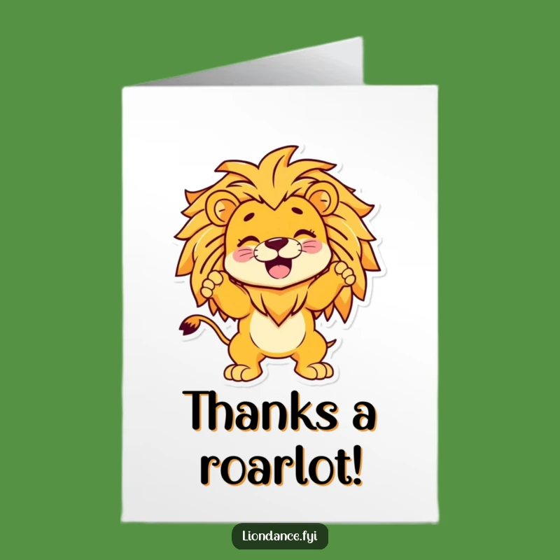 Free Printable Thank You Card: Giggling Character & Lion - Funny Downloadable Gift