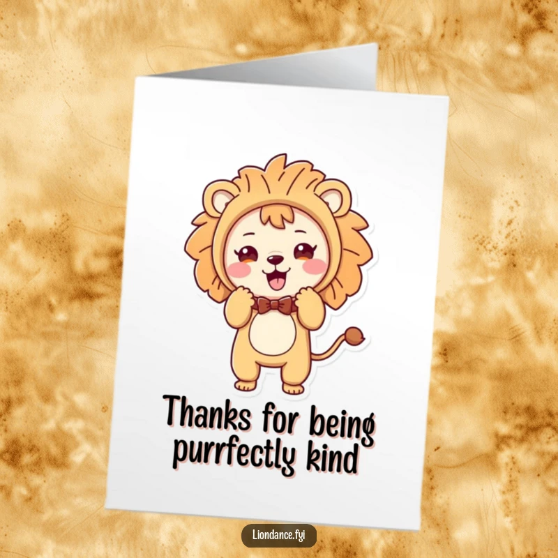 Funny Free Printable Thank You Card: A cute character in a lion costume offers a sweet, playful bow of thanks.