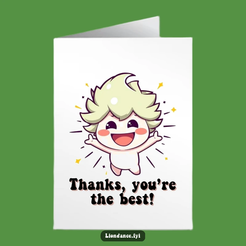 Free Printable Energetic Thank You Card: Smiling Character, Funny Downloadable Greeting