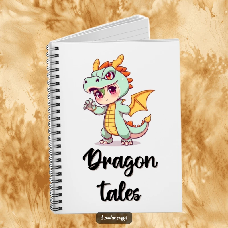 Funny notebook with a character in a fiery dragon outfit striking a pose on the cover, ideal for jotting down ideas with humor.
