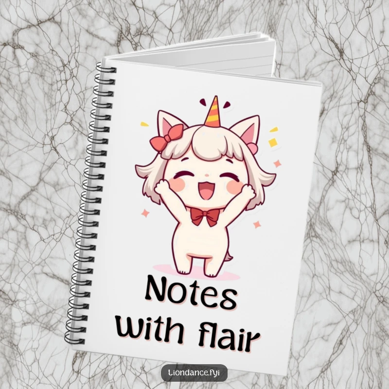 Funny notebook with a delighted character performing a whimsical, celebratory bow, perfect for journaling and creative writing.