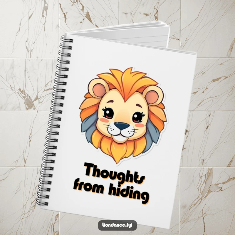 Funny notebook featuring a playful character peeking from a colorful lion head, encouraging curious and imaginative note-taking.