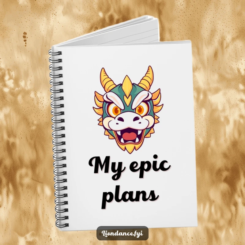 Funny notebook cover featuring a cute dragon mask with glowing eyes roaring, ideal for note-taking with fierce and adventurous flair.