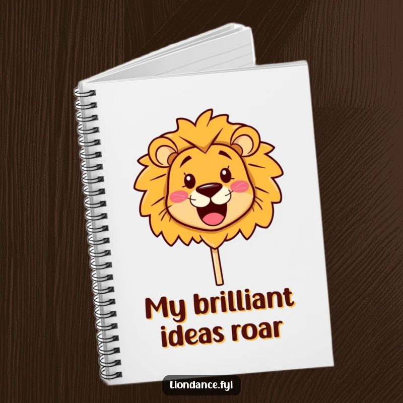 Funny Notebook with a cute lion head prop design, featuring a happy smile, ideal for journaling, a unique funny gift.