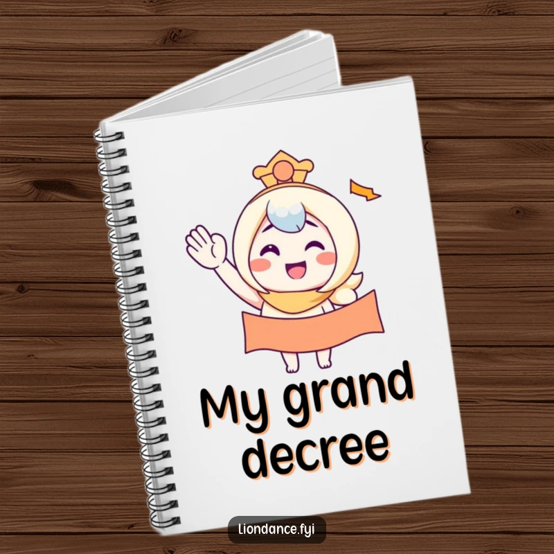Funny notebook with a character smiling while waving a banner, ideal for jotting down positive ideas with humor.