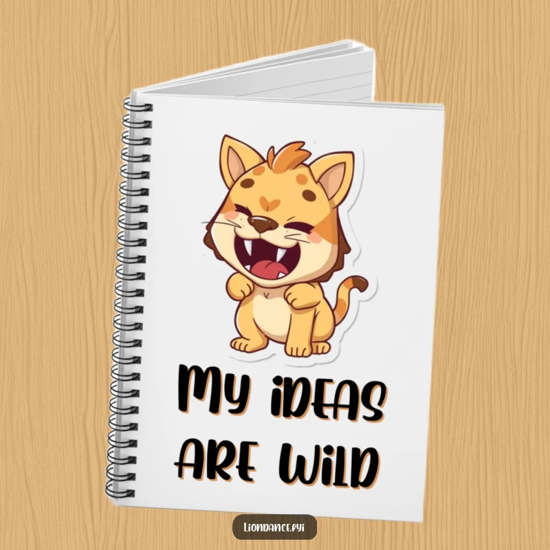 Funny notebook cover with a small character giving a cheeky wink while pretending to roar, perfect for jotting down brave ideas.