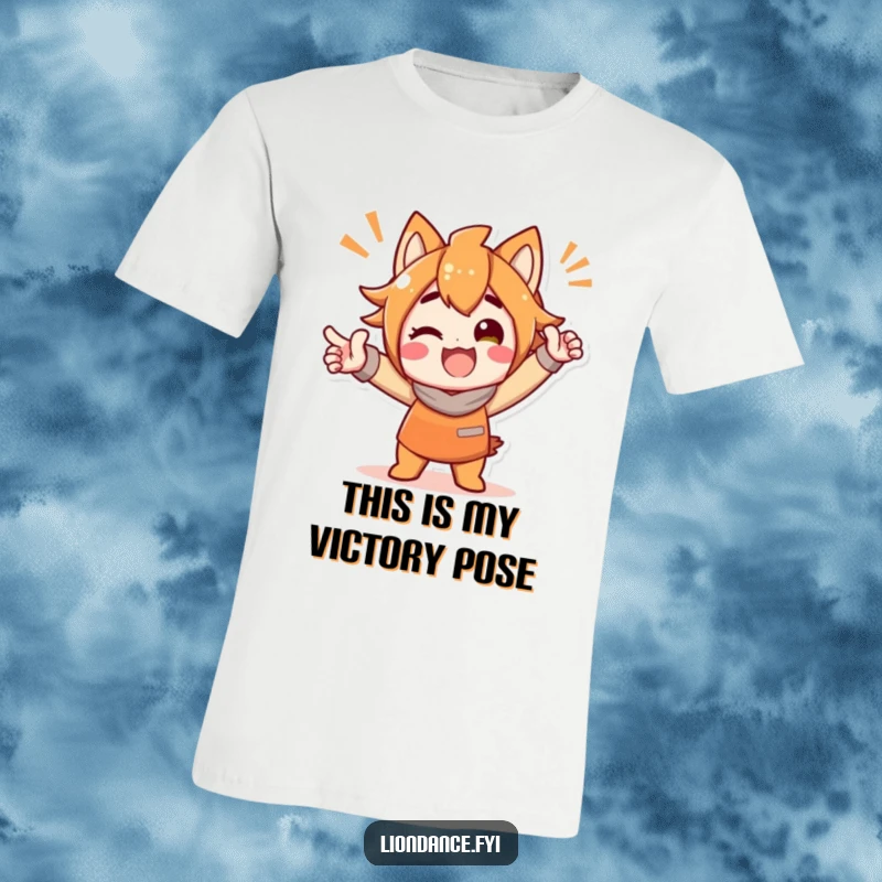 Funny t-shirt showcasing a delighted character striking a bold, confident, and celebratory pose, exuding pure happiness and fun.
