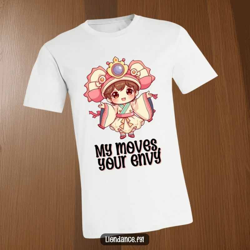Funny dancer character t-shirt depicting a cheerful figure in mid-performance, showcasing elaborate costume movements with artistic flair.