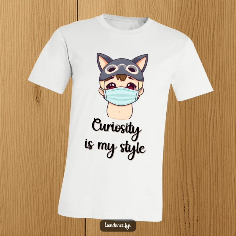 Funny peeking mask t-shirt featuring a delighted character curiously peeking from behind a mask, full of intrigue.