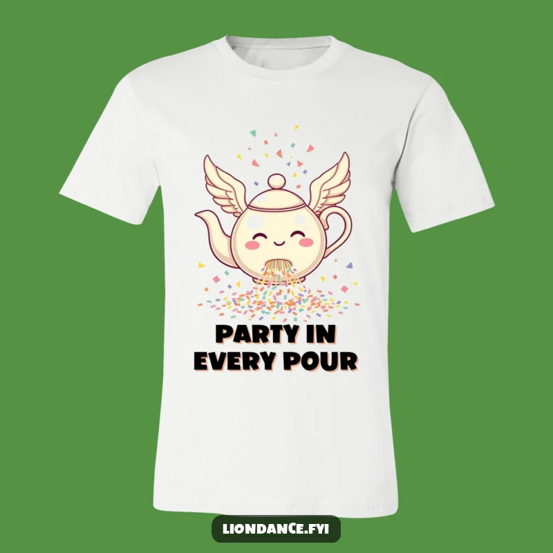 Funny Winged Teapot T-Shirt: Confetti Celebration, Perfect Funny Gift for Festivities!
