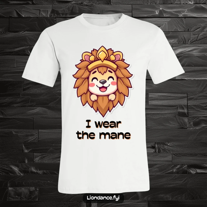 Funny lion headdress t-shirt with a happy character peeking out from the golden mane, showcasing a wide, mischievous grin.