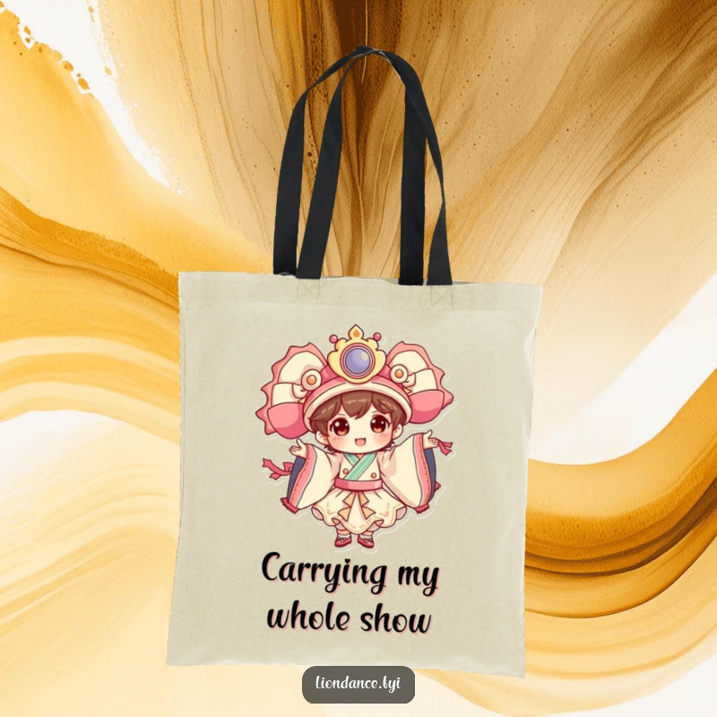 Funny dancer character tote bag depicting a cheerful figure performing elaborate costume movements with captivating flair and style.