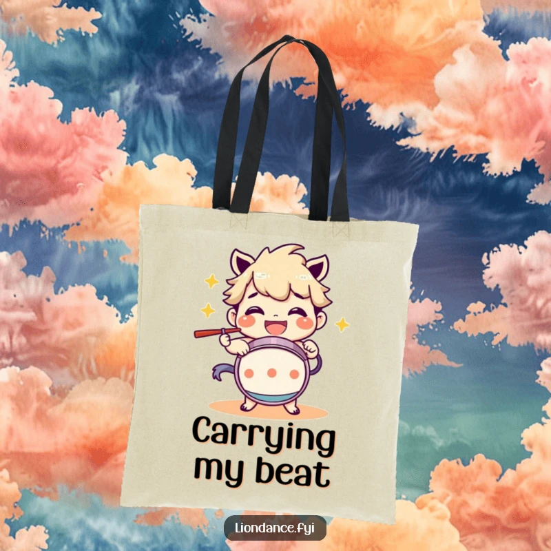 Funny Tote Bag: A character grinning widely while drumming, showcasing rhythmic energy and joyful expression. Perfect for carrying music gear or daily items.