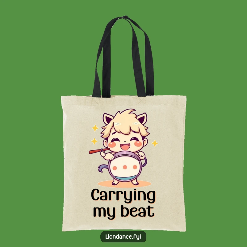 Funny Drum Beating Character Grinning Tote Bag: Carry Your Beat!