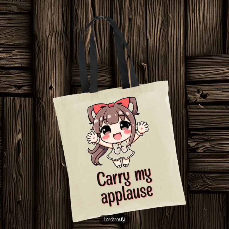 Funny Tote Bag with a character doing an exaggerated, happy bow, perfect for carrying items with style.
